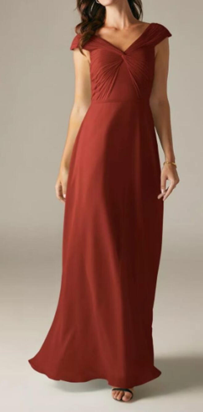 AW BRIDAL 10 L rust red chiffon humidity formal bridesmaid maxi dress NEW 0B14